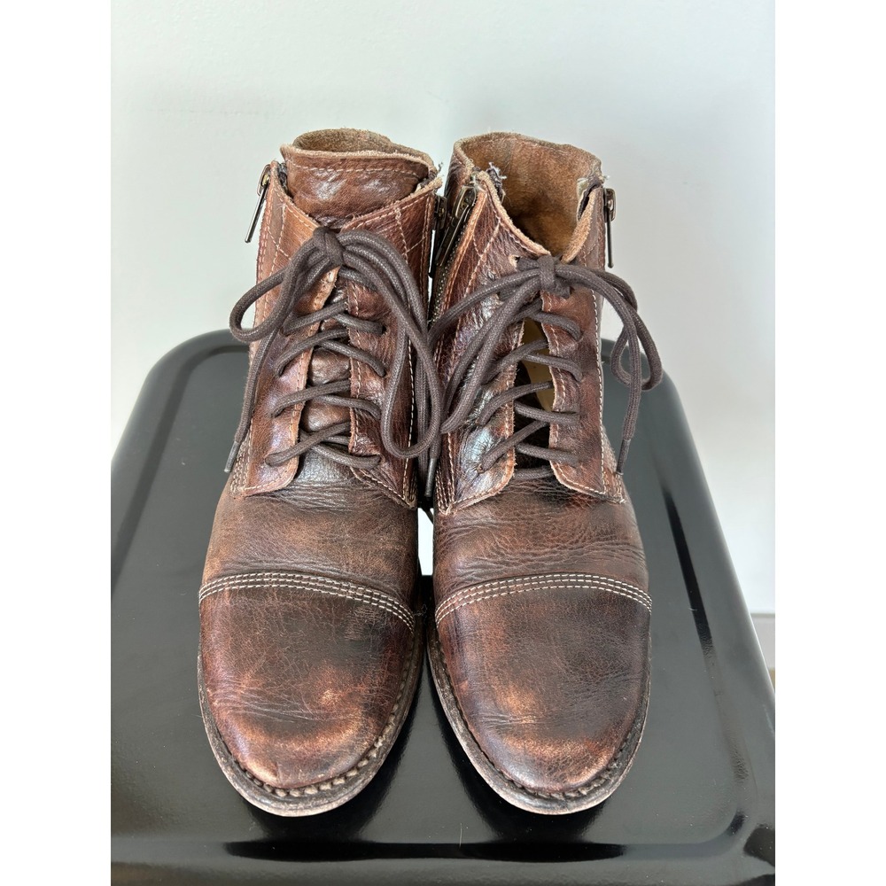 Bed Stu Manchester Teak Brown Leather Lace Up Zip Ankle Boots Womens 6 Cap Toe